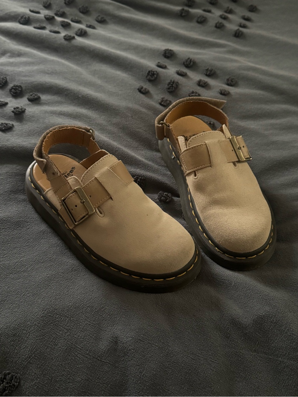 Dr. Martens Tan Suede Backstrap Clog Sandals